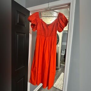 GAP Vibrant Orange Maxi Dress with Puff Sleeves Medium